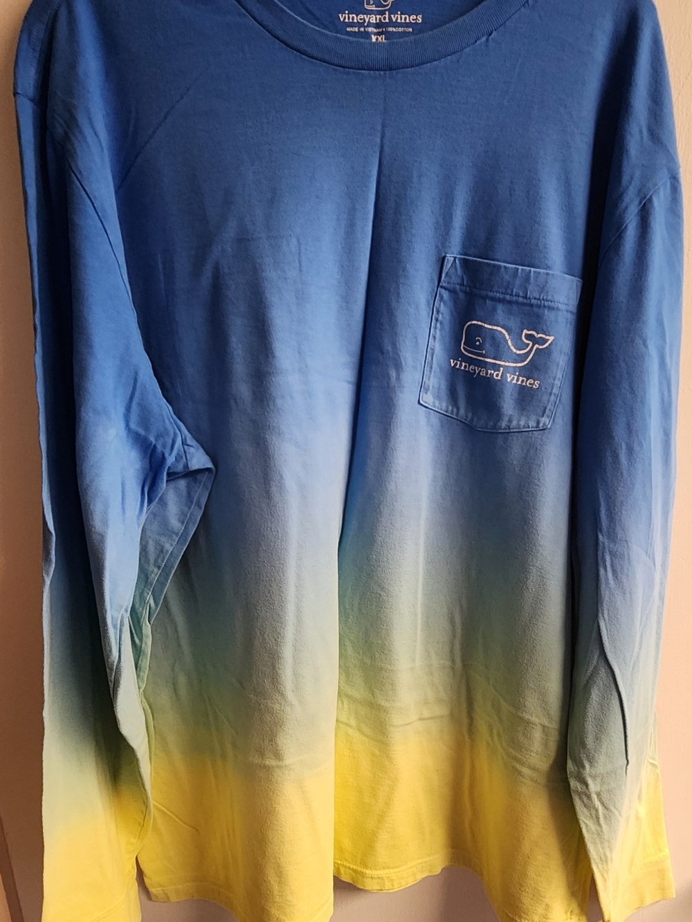 Vineyard Vines Blue to Yellow Ombre Long-Sleeve Pocket Tee